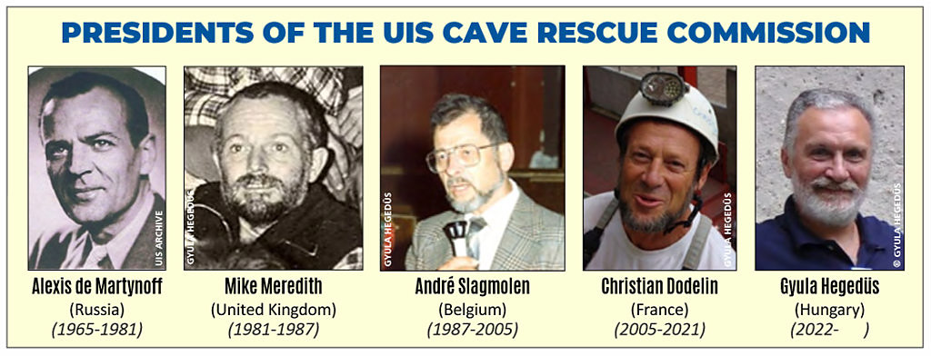 A picture showing the former and current Presidents of the Union Internationale de Spéléologie (UIS) Cave Rescue Commission